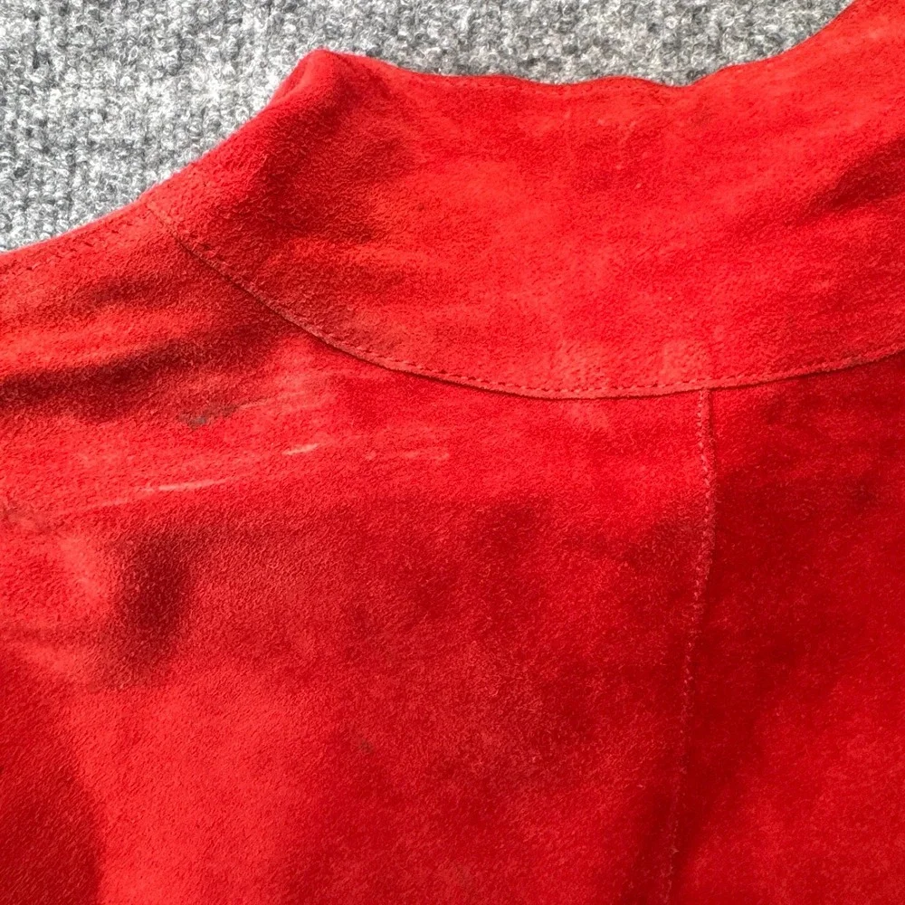 YANKO Suede Leather Moto Jacket Womens 40 Red Long Sleeve Full Zip Outerwear